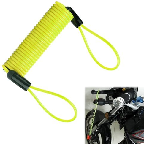 Motorcycle Disc Lock Reminder Cable, Bright Yellow Anti-Theft Safety Spring Coil for Brake Lock Alarm, 1PC Security Warning Cable for Bikes & Scooters