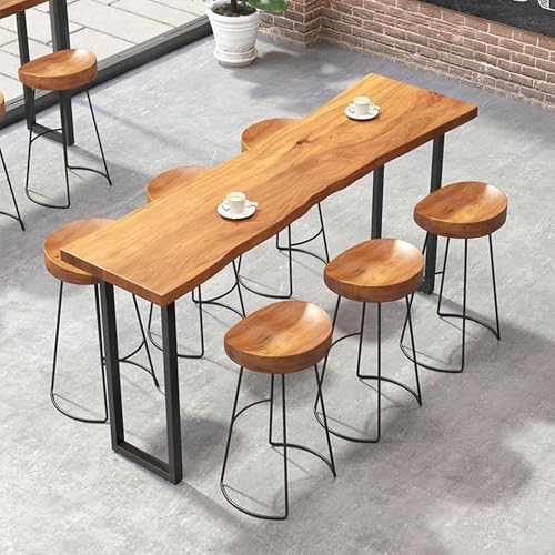 WXZXWXZX Bartisch Bistrotisch Stehtisch Esstisch Metallgestell Tischplatte Holz für Esszimmer Küche Wohnzimmer Taverne (Ohne Hocker)(200x40x105cm/79x16x41in)