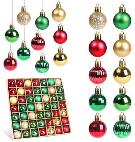 Klein Weihnachtskugeln Set,49 Stück Mini Weihnachtskugeln Rot Weiß Grün Blau 3CM,Christbaumkugeln Kunststoff Klein,Baumschmuck Weihnachten Bruchsicher,Weihnachtsbaum Kugeln Set