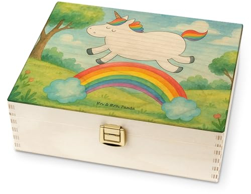 Mr. & Mrs. Panda Tee-Aufbewahrungsbox Einhorn Regenbogen Design - Geschenk, Erwachsenwerden, Teeaufbewahrung, für Paare, Tee Box, teebox holz, Unicorn, Einhornautobahn, Glitzer