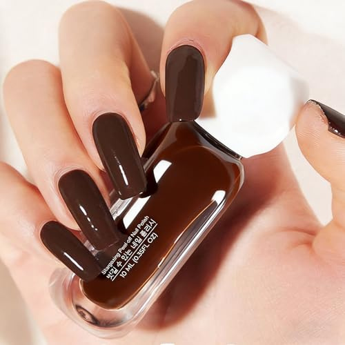 Brown Nail Polish,Chocolate Nail Varnish Dark Brown Quick Dry, Long Lasting High Glossy & Fast Drying Nail Art Polish,No UV,Easy Use,10ml