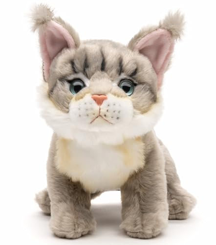 Uni-Toys - Maine-Coon-Katze, sitzend (grau) - 18 cm (Höhe) - Plüsch-Katze - Plüschtier, Kuscheltier