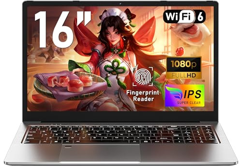 NAIKLULU 16 Inch 2025 Gamer Laptop R7 5825U Processor (2.0 to 4.5 Ghz), 16GB RAM 1TB SSD Cheap Gaming Notebook Computer with Backlit Keyboard/Fingerprint Reader/Type-C/51.97Wh/BT 5.2/Wifi 6