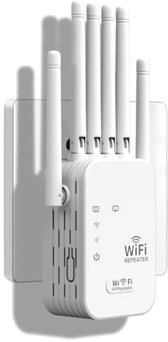 6 Antennas WiFi Extender, 1200Mbps WiFi Booster, Covers 5800 Sq.Ft and 50 Devices, Internet Booster - with Dual Ethernet Ports, Home Wireless Signal Booster, Quick Setup