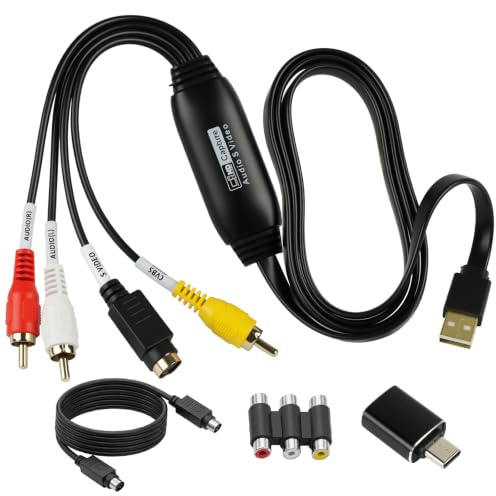 QZYIPI VHS to Digital Converter USB 2.0, Video Capture Karte bis 1080P für VHS Digitalisieren, AV & S-Video Adapter, VHS zu DVD am PC, PAL/NTSC, Windows & Mac OS