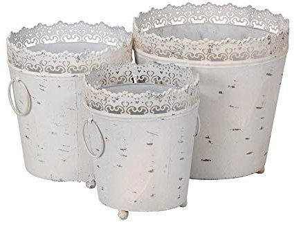 levandeo Pflanzkübel 3er Set Eisen Grau Weiß Shabby Chic Vintage Gartendeko Blumentopf Deko Kübel