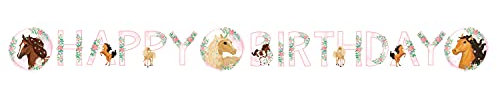 Amscan 9909878 - Happy Birthday-Girlande Pferd, Größe 180 x 15 cm, Hänge-Dekoration, Kinder-Geburtstag, Buchstabengirlande, Banner, Motto-Party