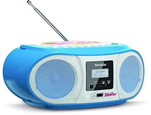 TechniSat DIGITRADIO 1990 Bibi und Tina Edition - Stereo-Boombox mit DAB+/UKW-Radio und CD-Player (Bluetooth-Audiostreaming, Kopfhöreranschluss, USB, Ladefunktion, AUX in, Uhr, Tragegriff, 3 W) blau