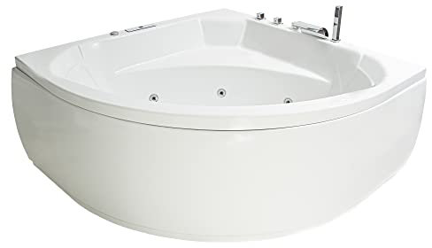 Basera® Classic Indoor Eck-Whirlpool Badewanne Korfu mit 25 Massagedüsen, Wasserfall, LED-Ambiente, Touchpanel, Bluetooth und Radio