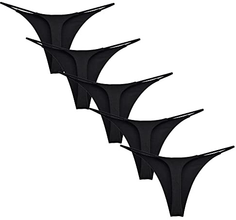 Acramy Damen Unterhosen Baumwolle String Unterwäsche Thong Tanga, 5er Pack (XS, Schwarz)