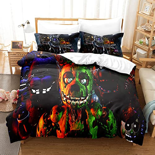 DDONVG Five Nights at Freddy's Bettwäsche-Sets Mit Kissenbezug,Kinderbettwäsche Microfaser Niedliches Cartoon-Motiv Dekorativer Bettbezug (8,135 * 200)