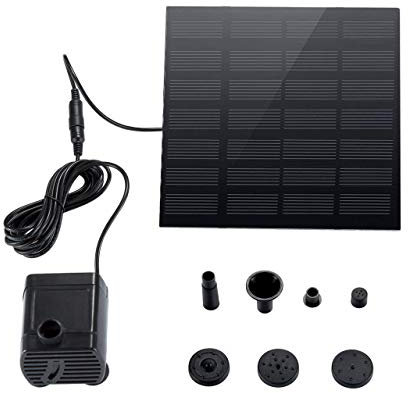 TOTMOX 180L/H fuente de energía solar bomba de agua sumergible para estanque de jardín al aire libre, bomba de agua flotante de bajo consumo con diferentes rociadores de estilo de agua