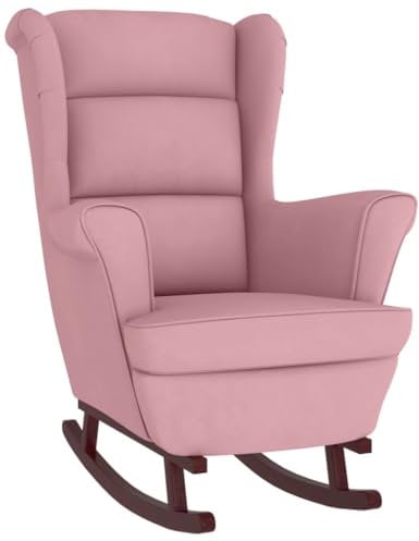 vidaXL Sedia a Dondolo con Gambe in Massello di Hevea Rosa in Velluto