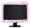 Computer-Monitor-Abdeckung mit niedlichem, niedlichem, elastischem Stiftfach, Schleife für TV-LCD-Bildschirm, Dekoration, Staubschutz, Spitzenstoff (68 - 66 cm, Rosa)