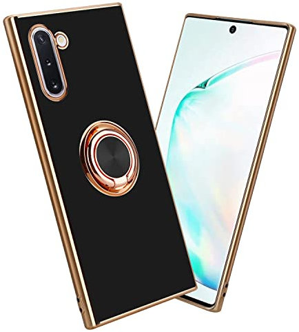 Cadorabo Hülle kompatibel mit Samsung Galaxy NOTE 10 Schutzhülle TPU Silikon Case mit Ring Design mit Kameraschutz Slim Kratzfest Weiche Gummi mit Rundumschutz Case Hülle für Galaxy NOTE 10 in Schwarz