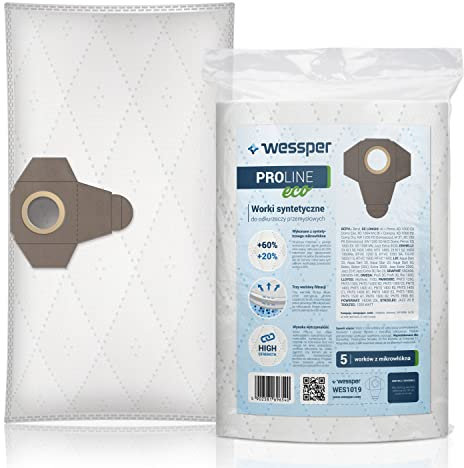 Wessper® PROLINE ECO Lot de 5X Sacs d'aspirateur pour Te-VC 1820 1250 RT-VC 1420 1500 1600 BT-VC 1250 S Parkside PNTS 1250 1300 1400 1500 B2 C3 D1 Sparky VC1220 VC1430 MacAllister 1250W 1400W