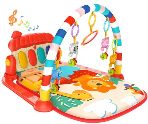 Eners Baby Gym Spielmatte Musikalische Aktivitätsmatte Piano Baby Play Gym Bauchzeit Gepolsterte Matte für Baby Neugeborene Kleinkind Kleinkinder (Rot)