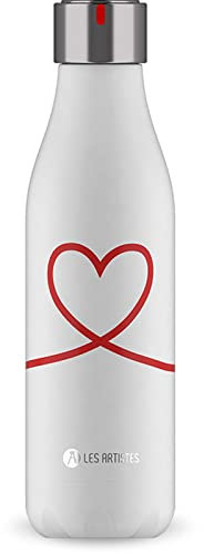 LES ARTISTES Paris A-4279 Bottle'Up, Thermos 500 ml, Gourde isotherme sans BPA, Réutilisable, Garde au chaud 12h et au froid 24h, Acier Inoxydable, Design Love