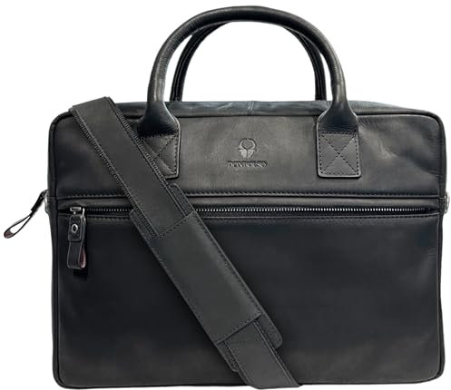 DONBOLSO Laptop Tasche 13 Zoll, Schwarz, Organizer mit zahlreichen Aufbewahrungsmöglichkeiten, schlankes Design, hochwertiges Leder, für Geschäftsreisen geeignet
