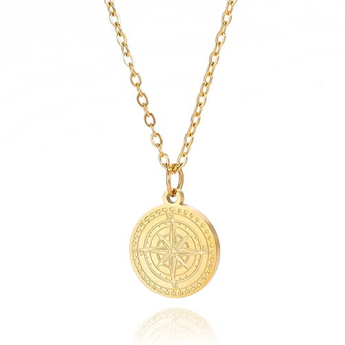 VASSAGO Collana con bussola per uomo e donna, collana con ciondolo a forma di bussola della stella del Nord, vintage, nautica, medaglietta di laurea, amuleto per uomo, Acciaio inossidabile
