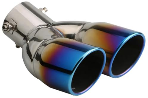 MOCNT Verdicktes Auto Auspuff Endrohr Edelstahl Auspuffblende Endrohr Schalldämpfer Auspuffrohr Universell Auspuffspitze Doppelendrohr Dual Auspuffendrohr Biegen Blau 63mm