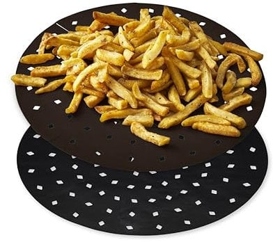 Tower TLINER5 Reusable Round Air Fryer Liners, Pack of 2 Circular Paper Accessories, Suitable for Most 5 to 7 Litre Air Fryers Including Tower Vortx and Ninja Foodi, Non-Stick, Dishwasher Safe
