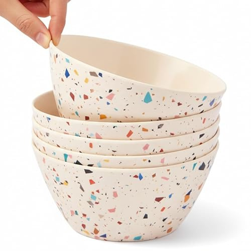 ilohaus Bamboo Kids Bowls Set of 4, 20 oz Deep Cereal & Snack Bowls, 6-Inch