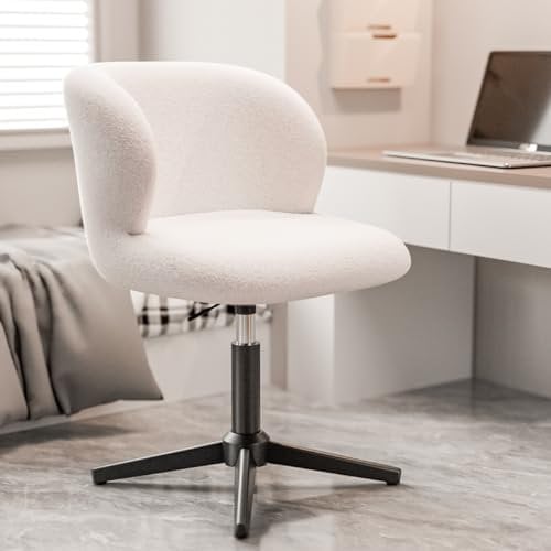 Schminktisch stuhl,Höhenverstellbarer drehstul,Hochwertiges Kaschmirgewebe, Kreuzfuß ohne Räder kann als schminksessel, Verwendung schlafzimmer stuhl,Schreibtischstuhl rund verwendet werden.(weiß)
