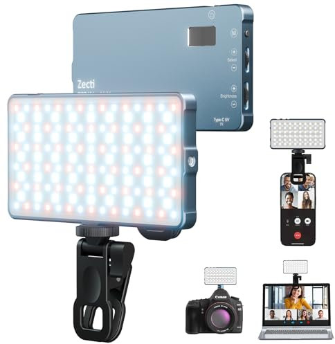 Lampe Selfie, Lampe Téléphone 135 LED avec Hotshoe et Clip en Métal, 4000mAh Rechargeable 360° Full Color 21 Scenes RGB Video Light for Phones, iPhone, Laptops, Cameras, Selfie, Video Conference, TikT