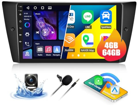 【4G+64G】CAMECHO Android 13 Autoradio per BMW Serie 3 E90 E91 E92 E93 (2005-2011) con Navi Carplay Android Auto, Doppio DIN con Schermo da 9 Pollici Bluetooth 5.0 RDS/FM e USB+Telecamera Posteriore