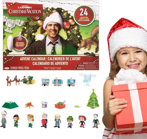 National Lampoon's Christmas Vacation Adventskalender 2024, 24 Tage Weihnachts-Adventskalender, enthält 24 Geschenke, Weihnachtsfiguren und Zubehör, Weihnachts-Countdown-Kalender, Geschenk (2 Stück)