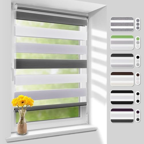 Homland Doppelrollo Klemmfix ohne Bohren B85 x H140 cm(Stoffbreite 80cm) Weiß-grau-anthrazit, Duo Rollo, Rollo Klemmrollos lichtdurchlässig & verdunkelnd, Verstellbar Fensterrollo Sonnenschutz