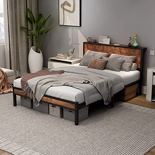 MOFLUT Metall Bett 120x200 mit Holz Stauraum Kopfteil, Holz Einzelbett Einzelbetten mit Stauraum Unter Bett, (Betten 120x200cm)