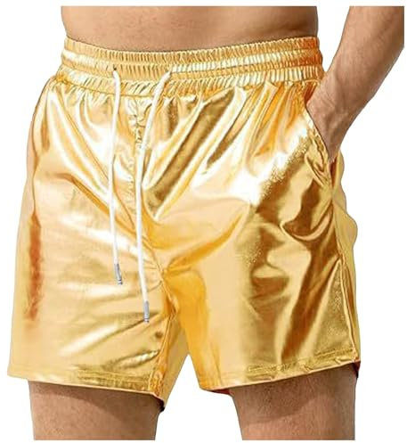 Generisch Männer Sexy Shorts Metall Shorts Herren Glänzende Kurze Hose Party Gold Silber einseitige See-Through-Effekt Shorts Bar Metallic-Shorts Pailletten Boxershorts Hot Short Pants (Gold #4, XXL)