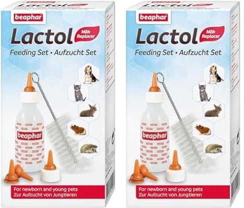beaphar - Lactol Aufzucht Set - 1 Flasche + 1 Reinigungsbürste + 4 Sauger - Für Hunde, Katzen Und Kleintiere - Hilfestellung Bei Der Nahrungsaufnahme - Spülmaschinenfest (Packung mit 2)
