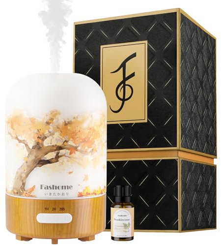 Fashome Aroma Diffuser, Handgefertigt Glas Diffusor für ätherische Öle, Automatisch Power-Off, Warm Licht Vintage Aromatherapie für Baby, Zuhause Büro oder Yoga(Herbst-Weihrauch)