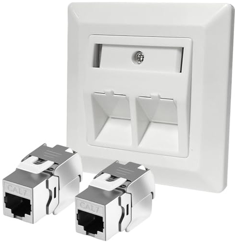 Joycabin 2 Port CAT 7 Netzwerkdose Unterputz und 2 x CAT 7 Keystone RJ45 Modul LAN Ethernet Keystone Dose Buchse Einbaubuchse für CAT 5e CAT 6 CAT 6a max. 10 Gbit/s STP Unterputz Netzwerkdose