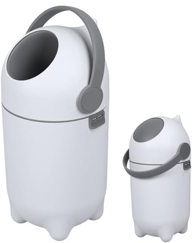 Wufuuoa 15L Odour Locking Nappy Bin, Airtight Diaper Pail for Baby, Easy Operation Disposal Bin with Handle, Large Capacity for Nursery Bathroom Bedroom White