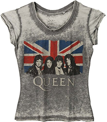 Rockoff Trade Women's Queen Vintage Union Jack (Burn Out) T-Shirt, Grey (Grey Grey), 14 (Size:X-Large)