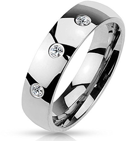 Autiga Damen Herren Ring Edelstahl Partnerring Ehering Zirkonia Kristalle Silber 59 - Ø 18,95 mm 6 mm