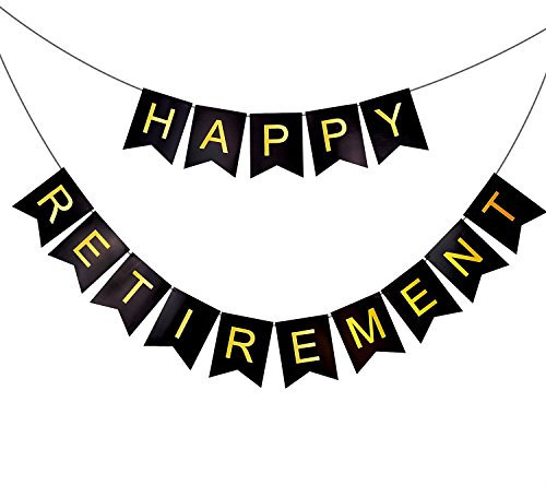 Happium – Happy Retirement Banner (Schwarz). Dieses elegante schwarze Banner ist der perfekte Rahmen für eine unvergessliche Ruhestandsparty und macht den Moment noch spezieller!