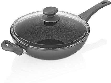 SAFLON Titan-Antihaftbeschichtung, 27,9 cm, Wok- und Rührpfanne mit Glasdeckel, geschmiedetes Aluminium mit PFOA-frei, kratzfest, Grau