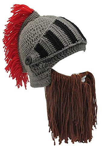 Perücke Bart Hüte Cosplay Roman Knight Strickhelm Winter Sport Wärmer Cap Ski Lustige Maske Beanie (Brown-Bart-rote Quaste)