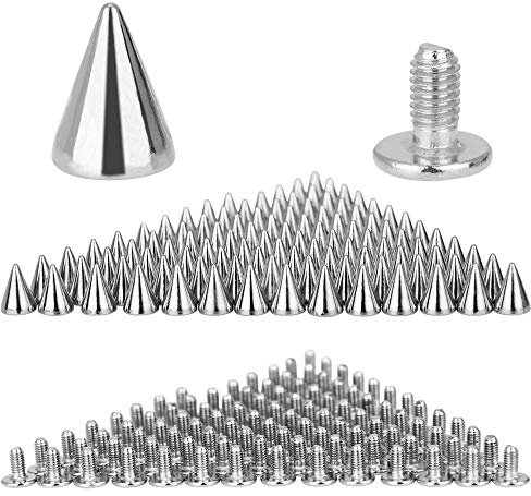DECARETA 100Pcs Rivet Cône, Rivets Cuir Antirouille Rivets Clous Cône Style Punk pour Décoration Sacs Bricolage Bracelets en Cuir Chaussures Ceinture Vêtements (7X10mm, Argent)