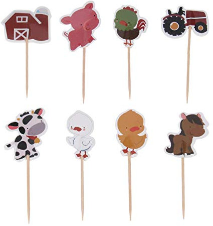 NUOBESTY 72 Stücke Bauernhoftiere Kuchen Topper Cupcake Picks Bauernhof Traktor Tortenstecker Zahnstocher Kuchendeko für Baby Kindergeburtstag Party Deko