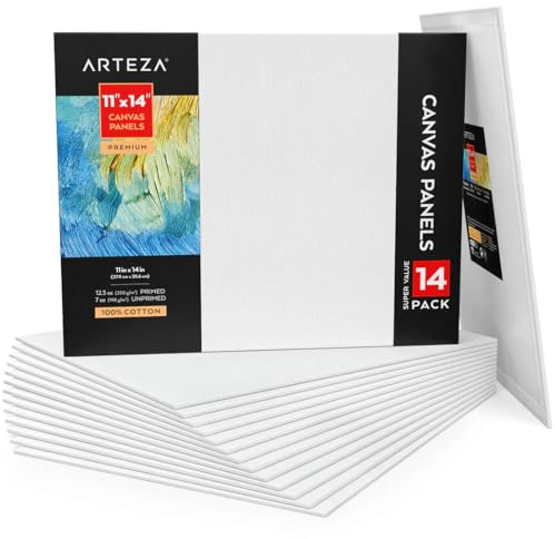 Arteza Malkarton, 27.9 x 35.6 cm, 14 Leinwände im Großpack, grundierte Malpappe 100% Baumwolle, 350 g/m², für Malerei, Acrylgießen, Ölfarben & nasse Kunstmedien, weiße Leinwand für Profis & Hobby