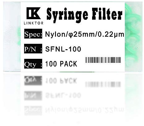 Linktor - Filtro per siringa in nylon, filtro orangnico, diametro 25 mm, dimensione dei pori 0,22 um, non sterile, confezione da 20 (confezione da 100, 0,22 μm, nylon)