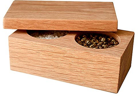 Hardwood Salt and Pepper Pinch pots with lid, handmade from repurposed, eco-friendly Oak. Salt Pig, Salt Cellar. Seasoning pots.
