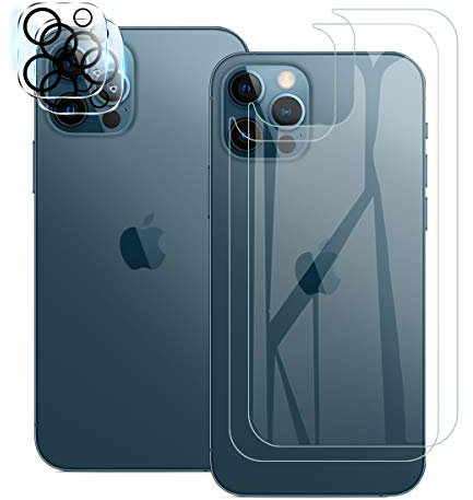 QULLOO Rückseite Schutzfolie für iPhone 12 Pro Max, 2 Stück Rückseite für Panzerglas mit 2 Stück Kameraschutz, 9H Hinten Gehärtetes Glas Vollabdeckung Schutzglas Zurück Folie