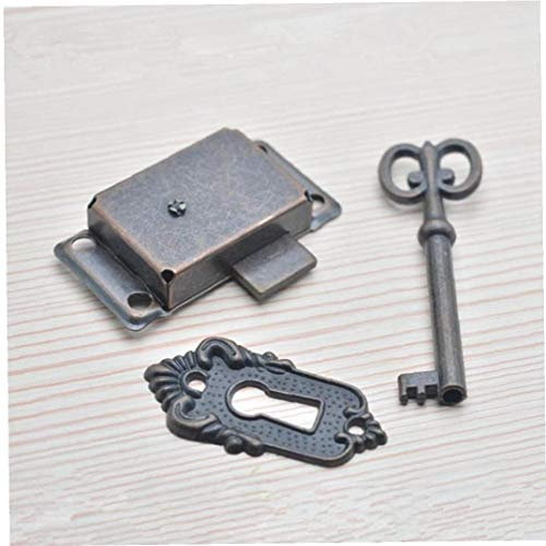 Ruluti 1 Set Antique Lock Set, Vintage Style Drawer Cabinet Wardrobe Cupboard Door Lock with Key
